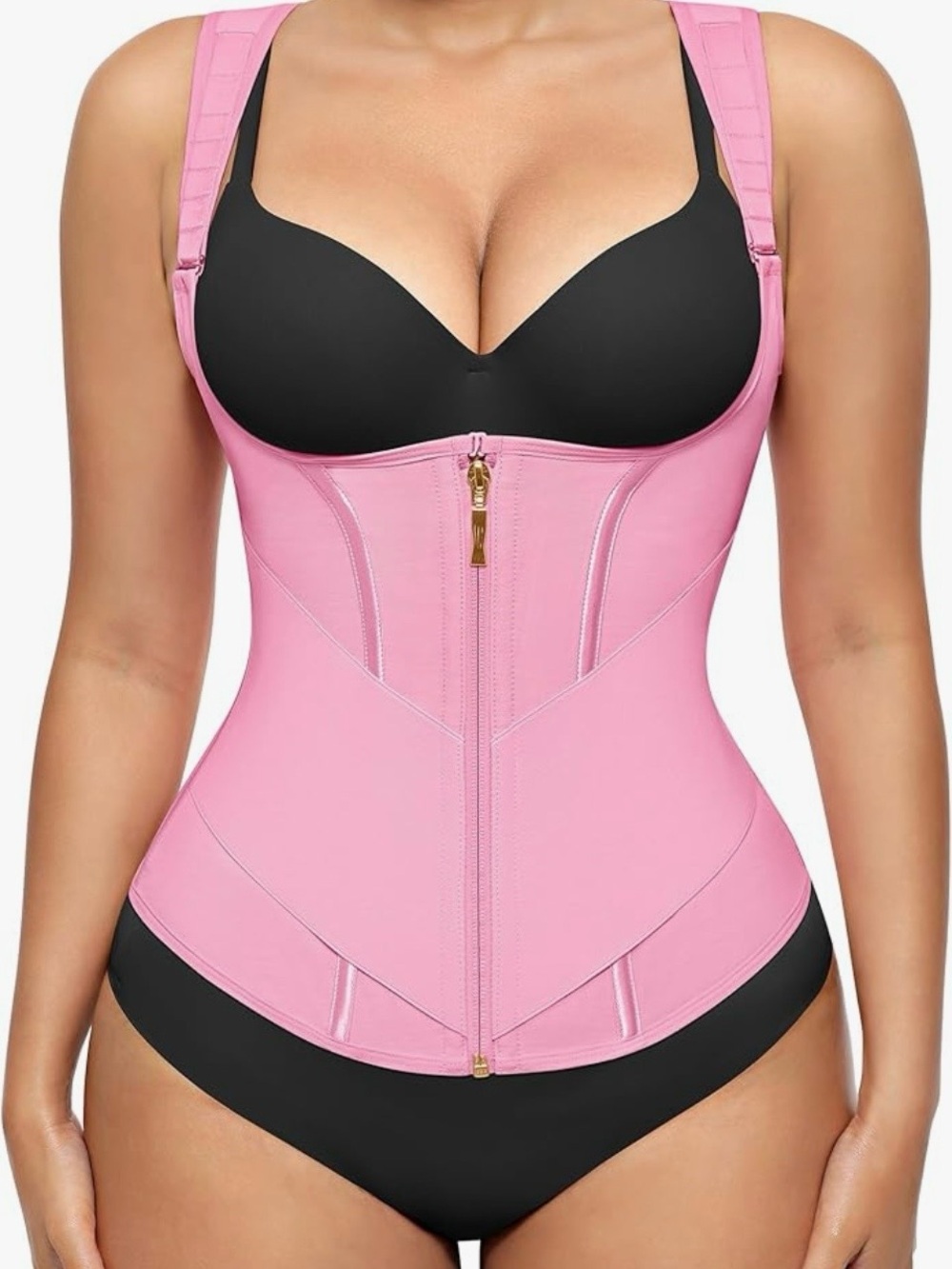 High-Compression Pink Waist Trainer Shapewear with Front Zipper